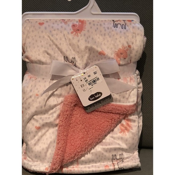 Bon Bebe BABY Girl Plush Giraffe Blanket Coral Pink Sherpa Reverse Soft Mink NEW - Picture 1 of 7